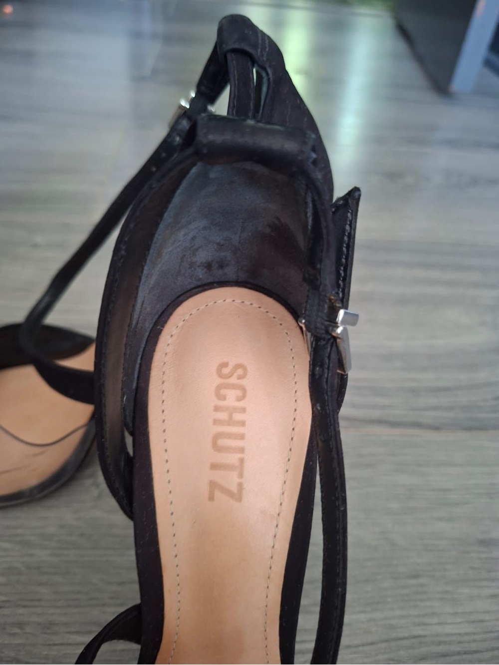 SCHUTZ Nissy Black Pointed Toe Ankle Strap Pumps with Clear Panel - Picture 4 of 6